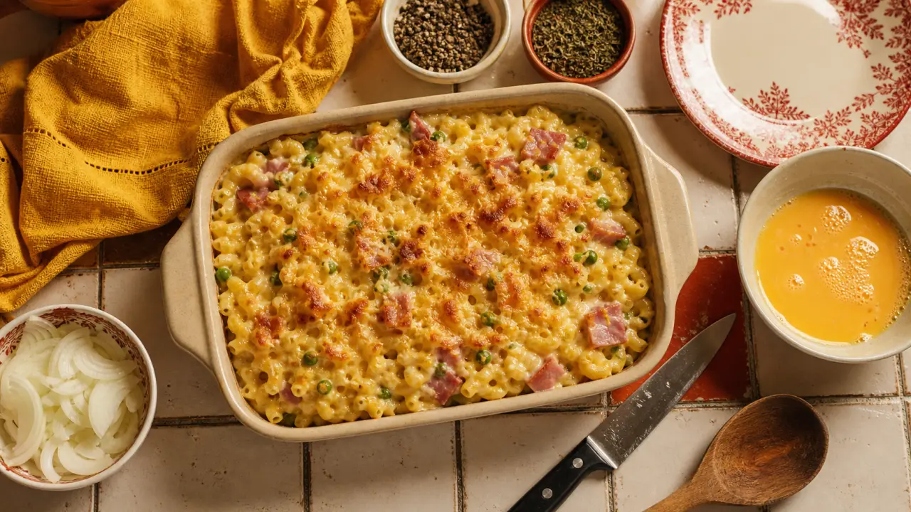 Recette facile pas cher : gratin de coquillettes au jambon