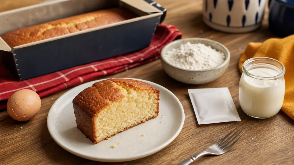 Un gateau avec un oeuf, part de gâteau au yaourt moelleux