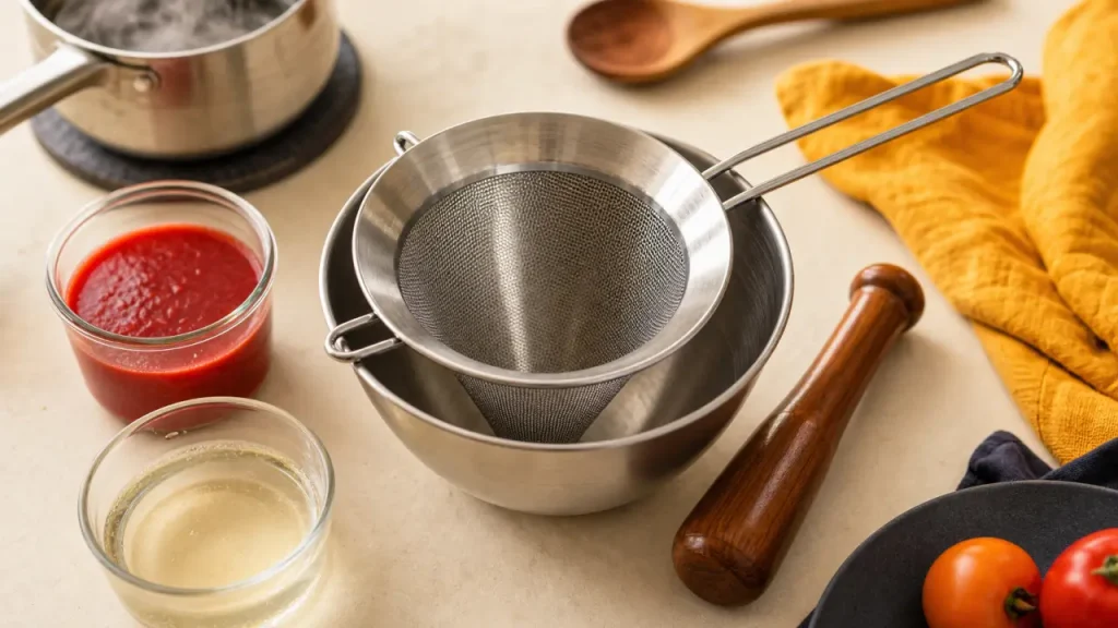 Ustensiles chinois cuisine : chinois et étamine pour sauces et crèmes