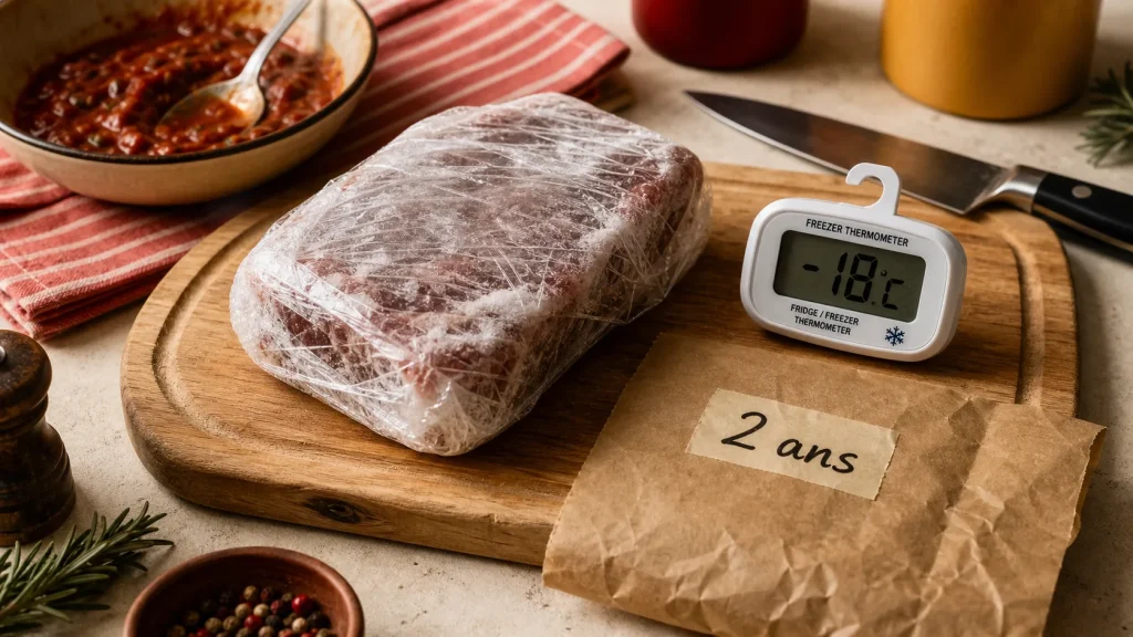 Viande au congélateur depuis 2 ans, brûlure de congélation et étiquette 2 ans