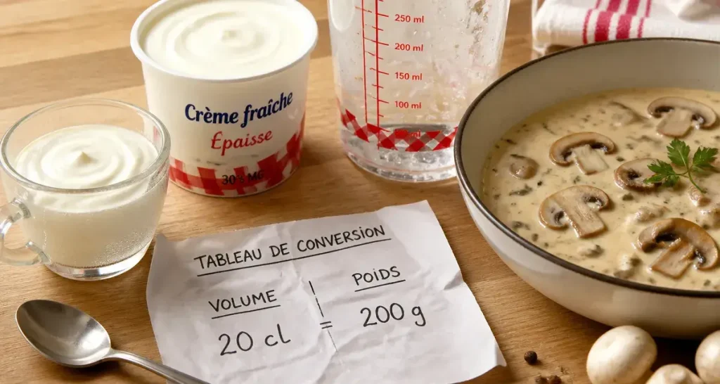 20 cl creme fraiche en g : conversion exacte, réussir ses recettes