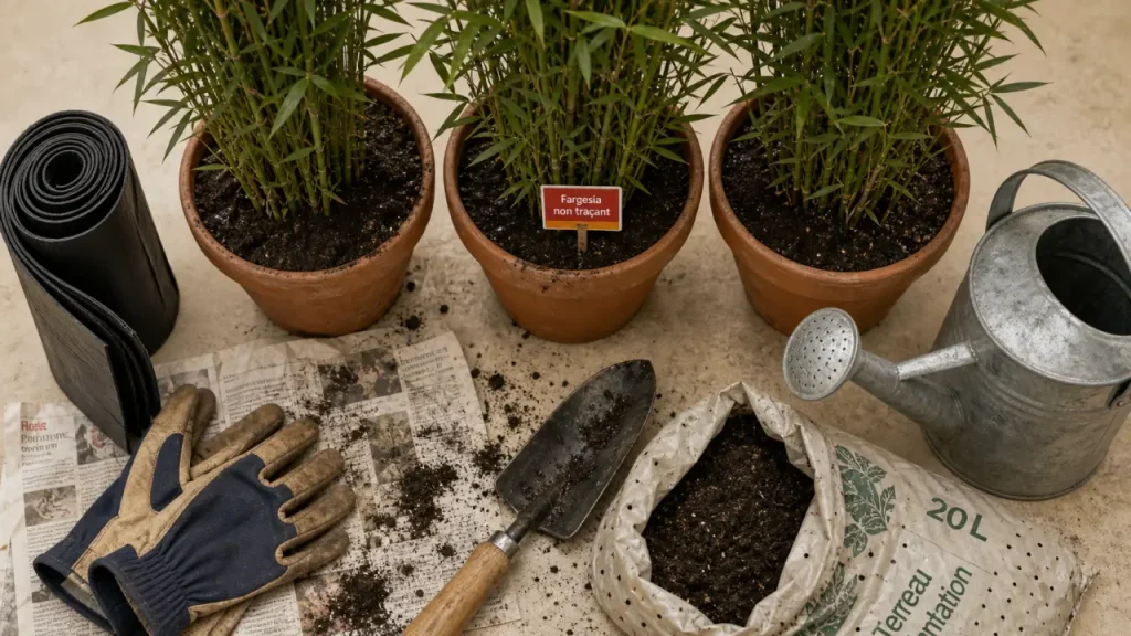 Bambou non traçant brise vue Fargesia : barrière anti-rhizome, pots de jardin