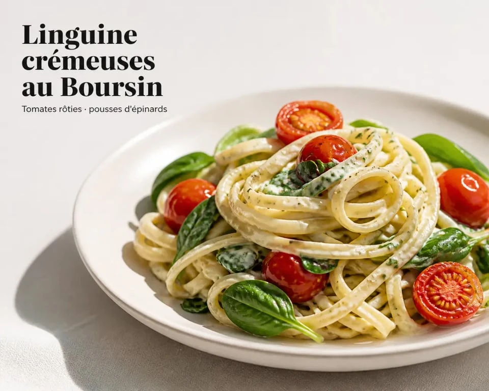 Linguine crémeuses au Boursin, tomates cerises et épinards pour boursin recettes cuisine