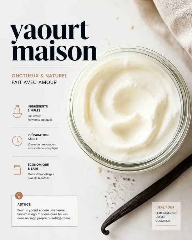 Yaourt maison onctueux réalisé avec une yaourtière Moulinex, idéal pour illustrer le livre recette yaourtière moulinex pdf