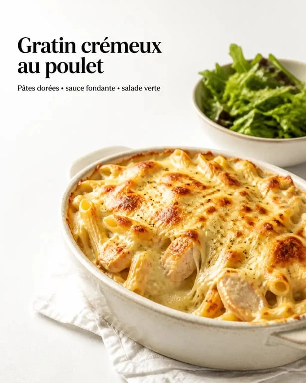 Les meilleures recettes de cuisine avec un gratin de pâtes crémeux au poulet doré au four