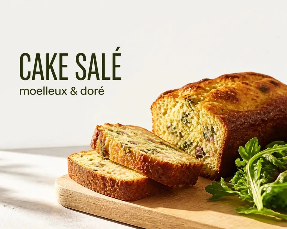 Recette sale : cake salé moelleux servi en tranches avec salade verte