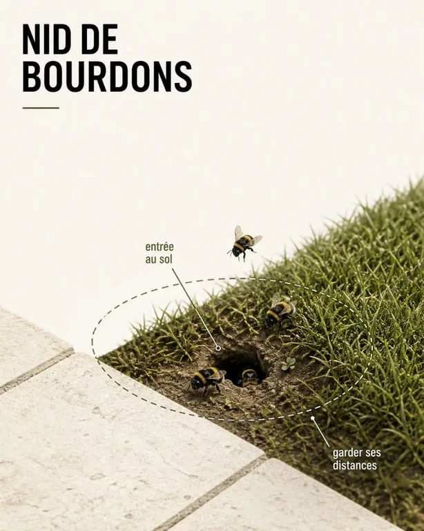 nid de bourdon dans la terre près d’une terrasse