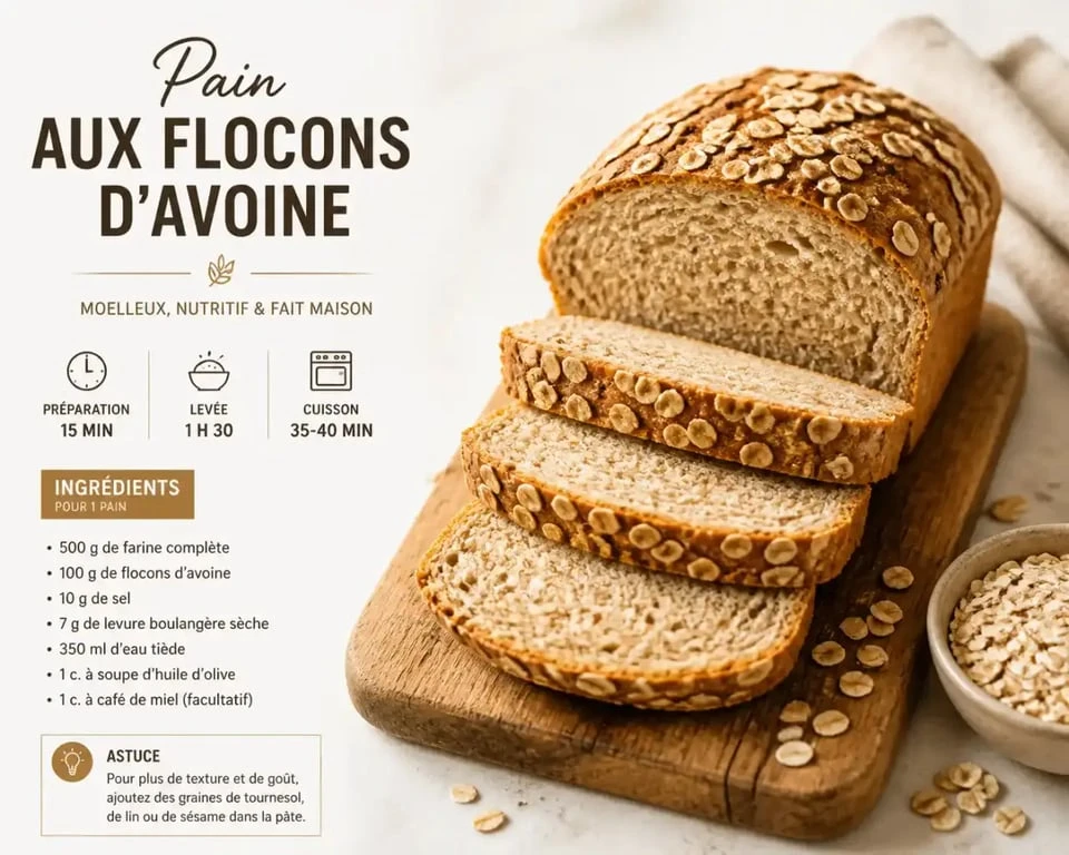 Recette de pain aux flocons d'avoine sans farine, tranché et prêt à déguster