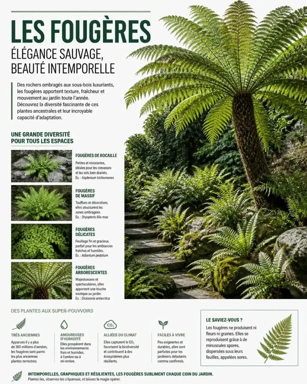 Différentes variétés de fougères plantes extérieur dans un jardin ombragé