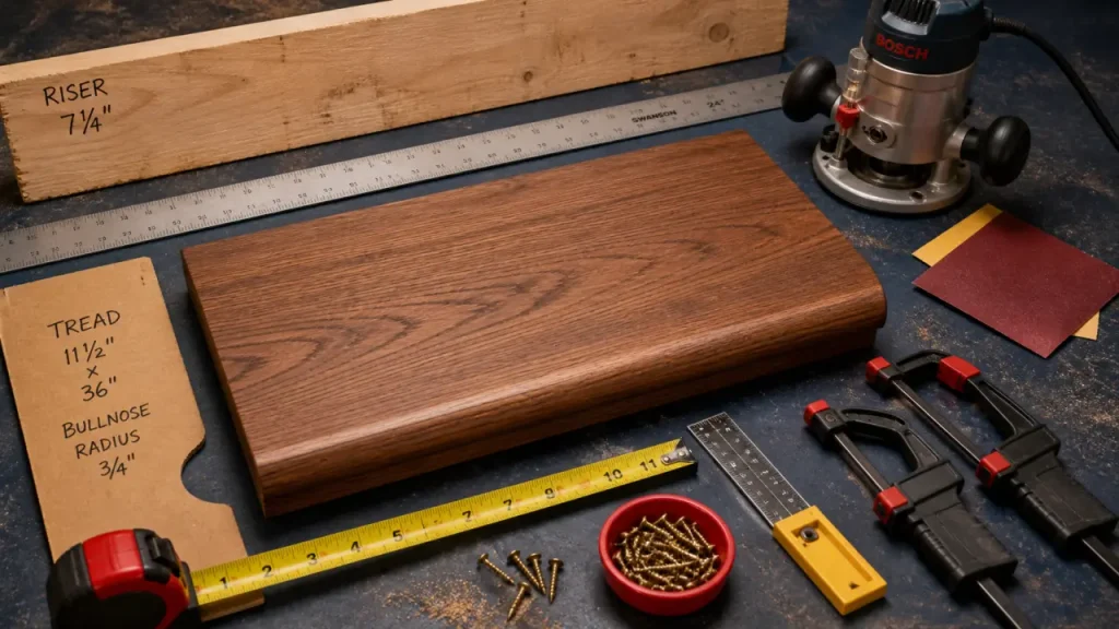 Fabrication marche en bois : marche 30 mm minimum, gabarit et cotes d’escalier