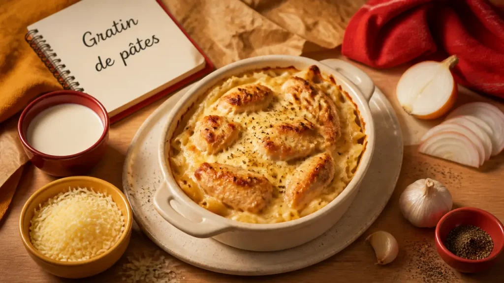 Meilleures recettes de cuisine : gratin de pâtes au poulet, plat crémeux