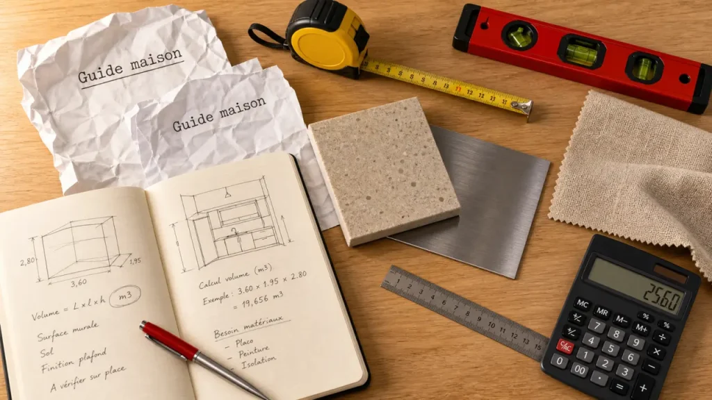 Tip top déco et maison : guide mesure et matériaux sur table bois