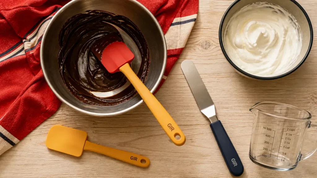 Ustensiles de cuisine maryse en silicone souple récupérant une ganache