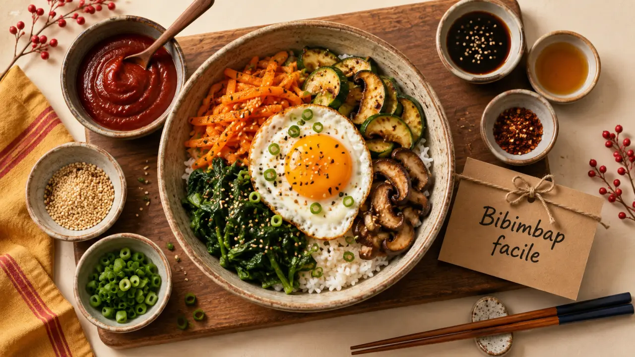Bibimbap facile, cuisine coreenne recettes, bol avec gochujang