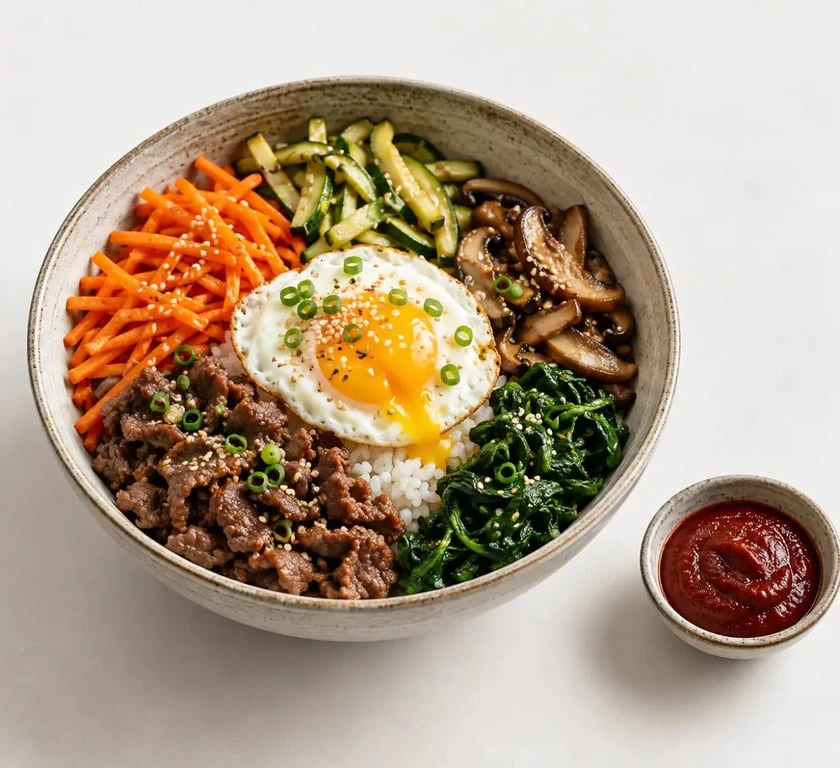 Recette de cuisine coréenne : bibimbap maison avec légumes, œuf et gochujang