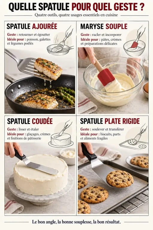 Infographie comparative des types de spatule cuisine et de leurs usages