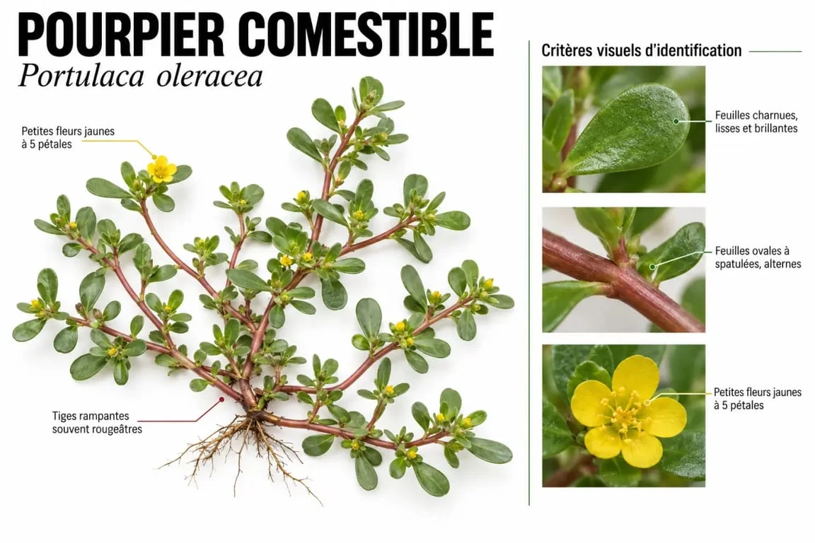 Pourpier comestible : critères visuels pour reconnaître Portulaca oleracea