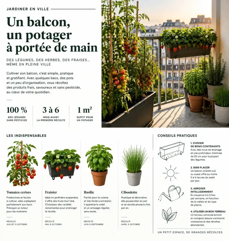 Exemple d'aménagement d'un potager urbain réussi sur un balcon