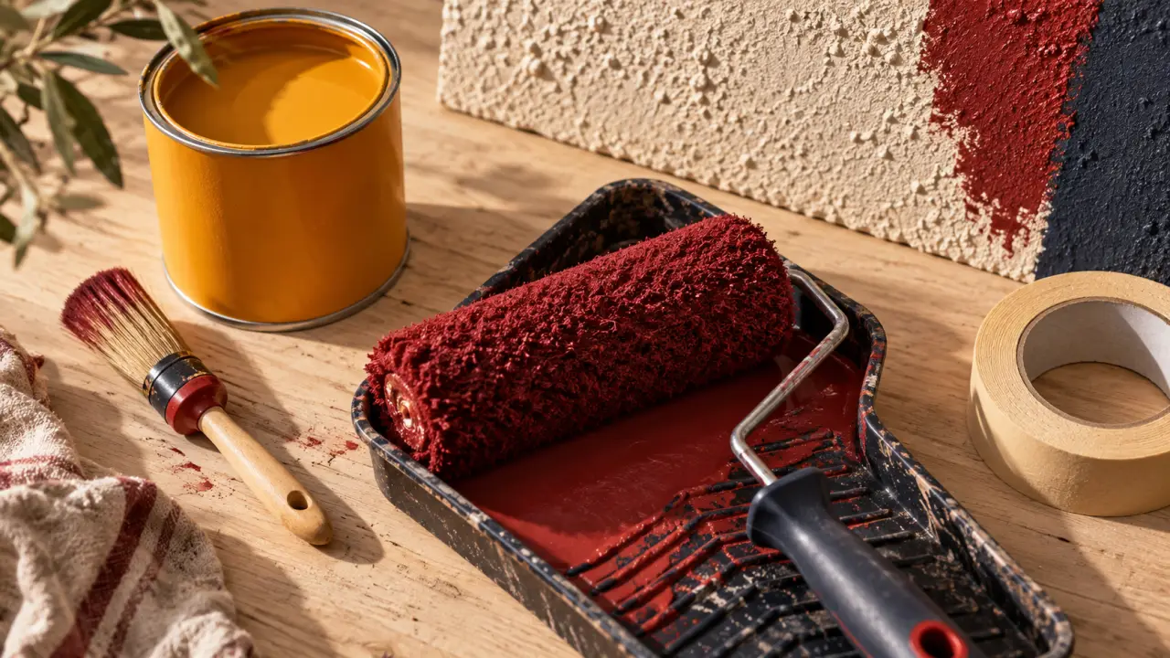 Peinture pour crepis interieur : rouleau sur mur crépi intérieur texturé