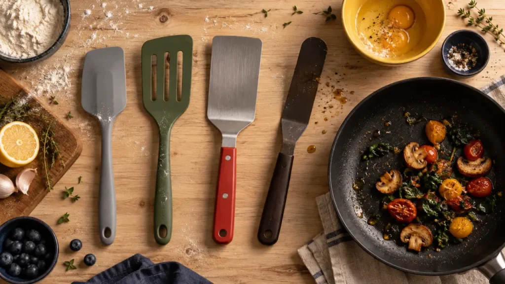 Spatules cuisine en silicone et inox pour poêle antiadhésive