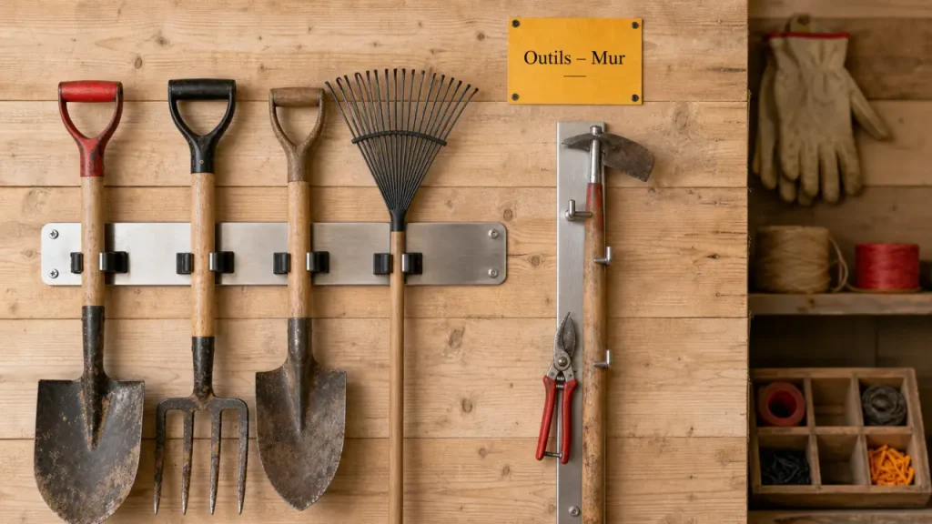 Support pour outils de jardinage : mural et vertical pour outils
