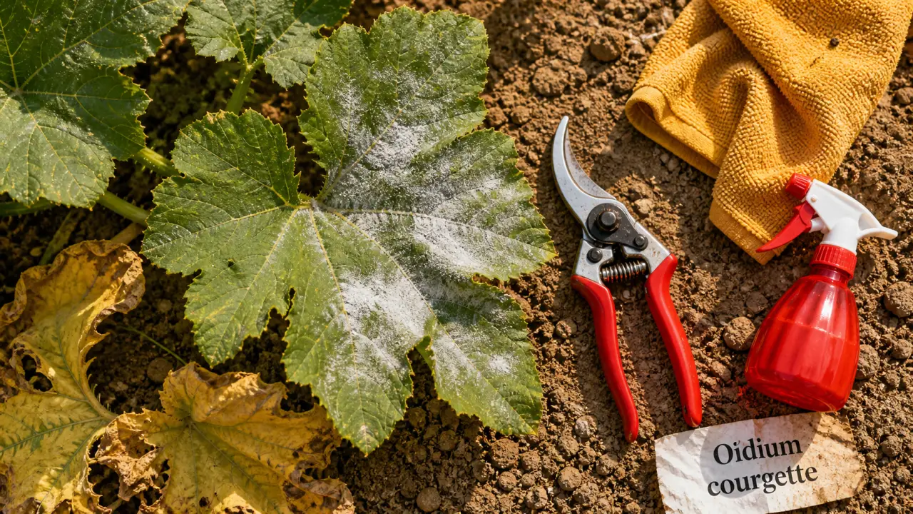 Traitement oidium courgette : voile blanc poudreux sur feuilles