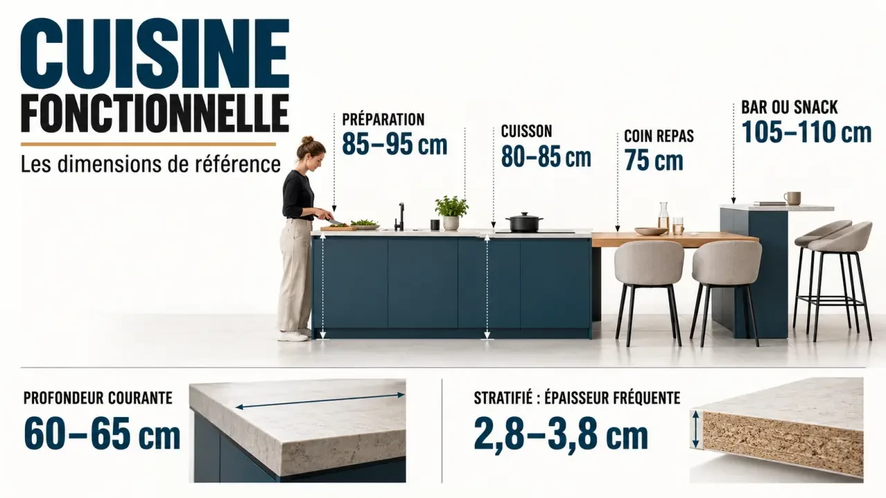 batievol.fr cuisine : hauteurs, profondeurs et épaisseurs de référence pour un aménagement fonctionnel