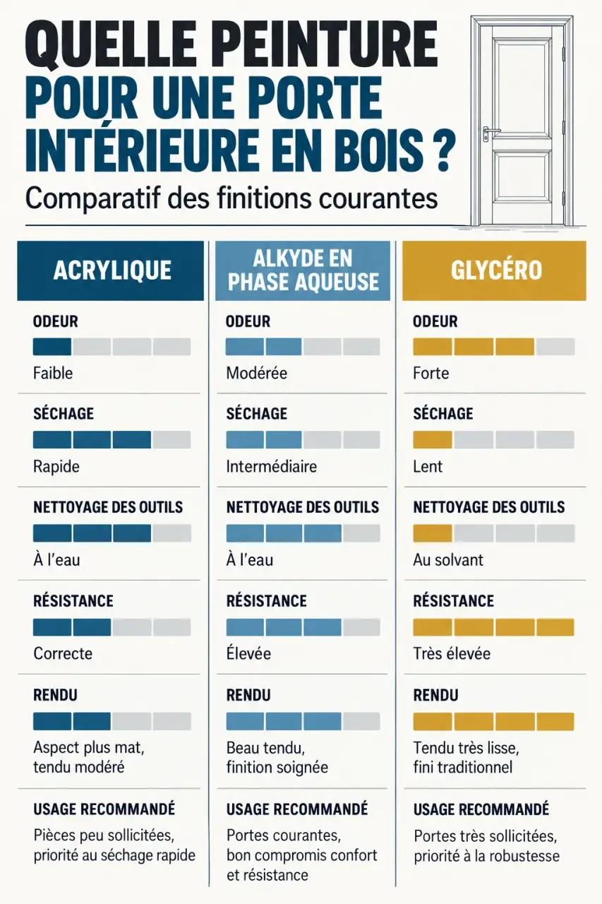 Quelle peinture pour porte intérieure : comparaison entre acrylique, alkyde et glycéro