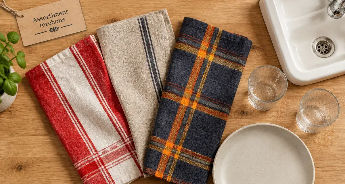 Torchons de cuisine en coton, lin et métis, pour évier et assiettes